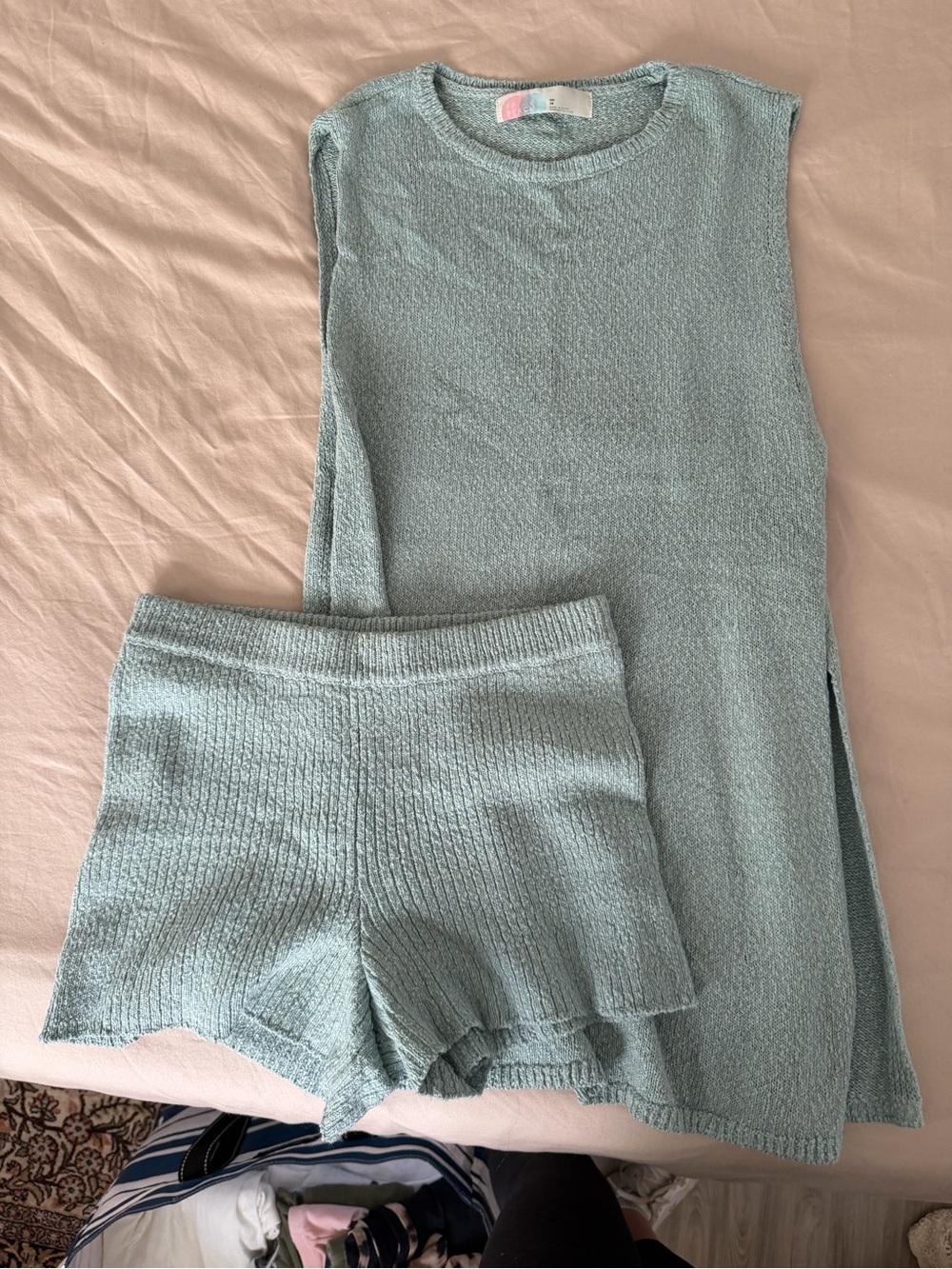 Light Blue Knit Tank and Shorts Set - Picture 2 of 10